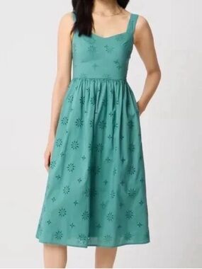 J. Crew Teal Green Eyelet Sleeveless Midi Dress